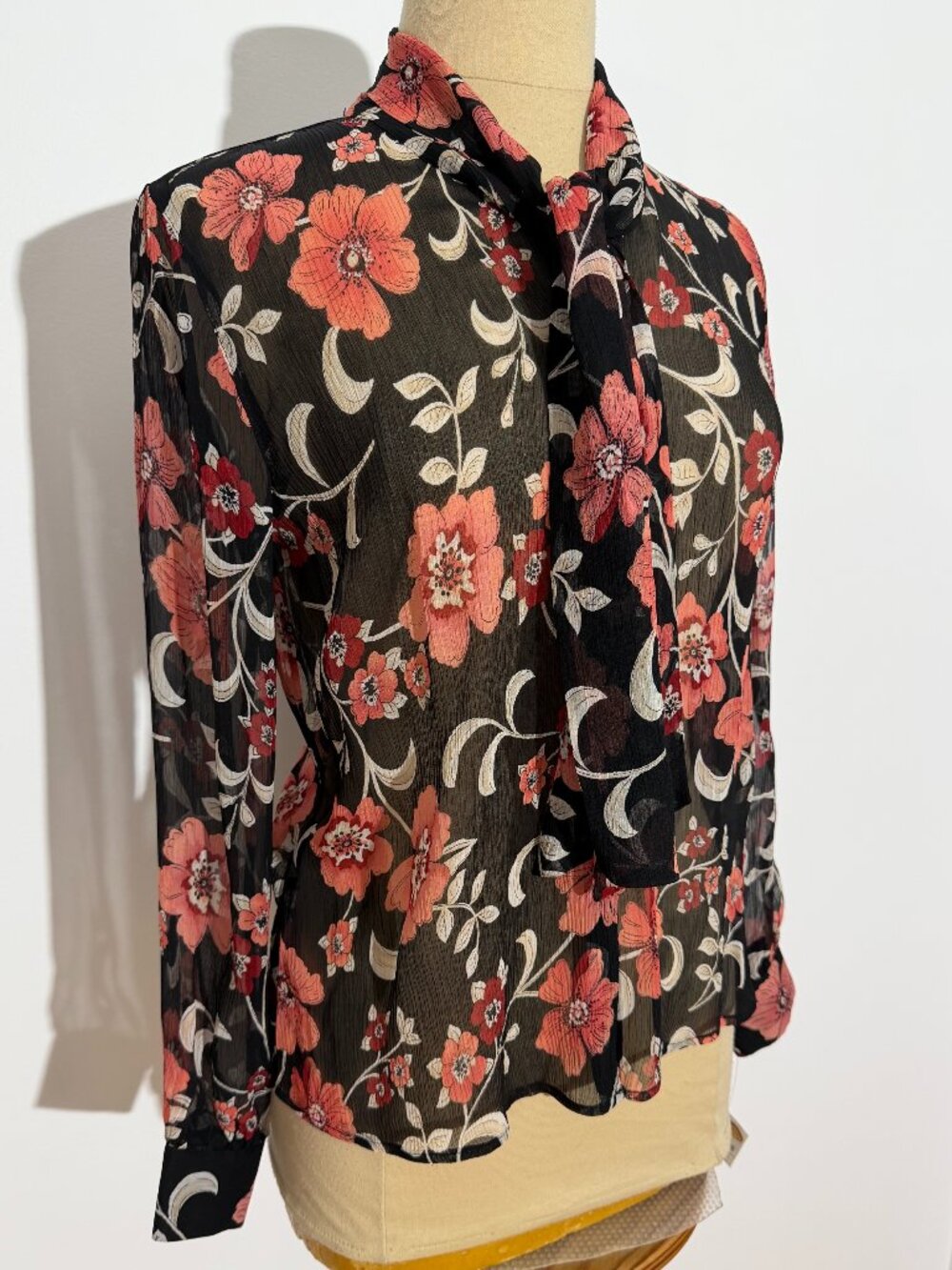 Talbots Vintage Floral 100% Silk Chiffon Long Sleeve Blouse NWT